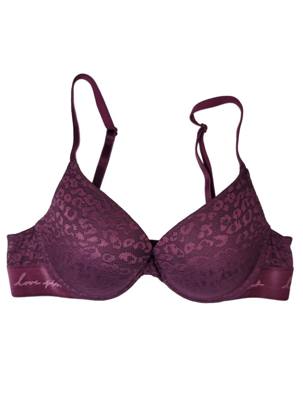 Victoria's Secret PINK Wear Everywhere Bra Purple 34B Velour Push Up Underwire